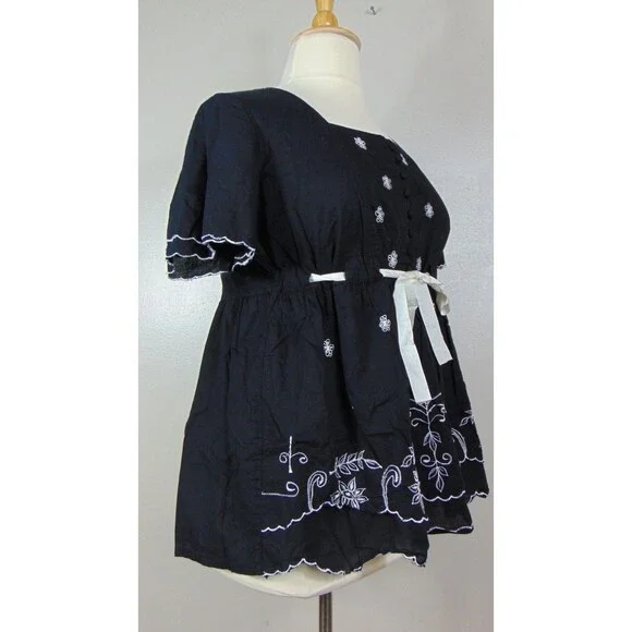 Chelsea Studio Black Embroidered Top Belt Women's Medium Babydoll Boho - Picture 7 of 10